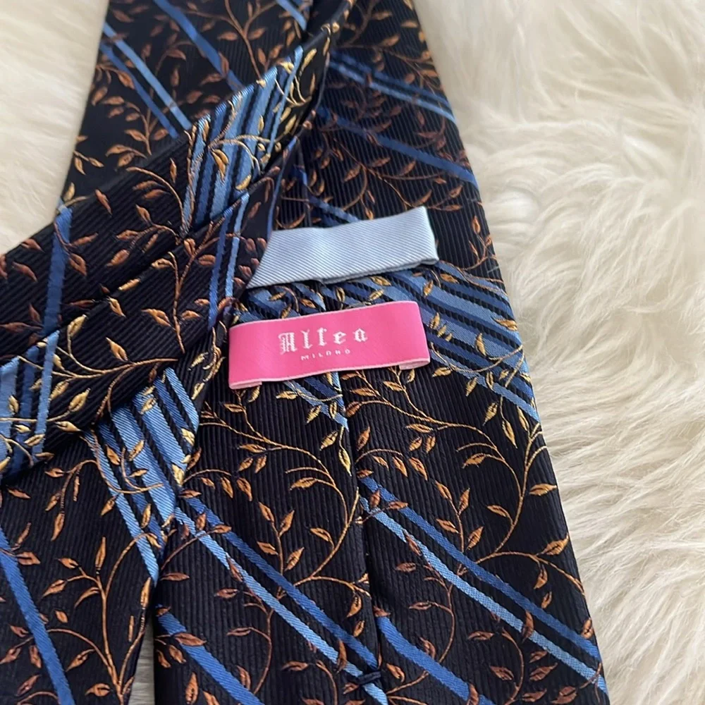 Altea Black and Blue Tie with Gold Leaf Design